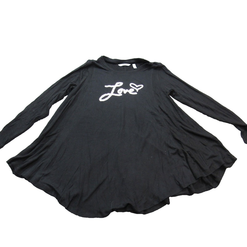 Any Body Womens Tunic Knit Top Shirt Boho Work Stretch‎  Sz SM  Black "love"